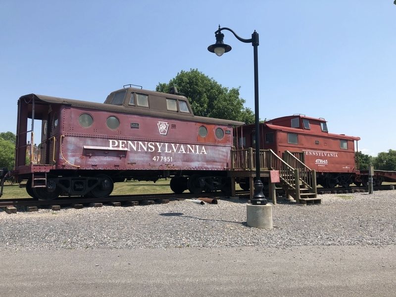 PRR Cabin Car 477951 and 477045 on display near Fayetteville, Pennsylvania. 477951 is a Pennsylvania Railroad Class N5C Cabin Car